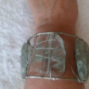 Silver Plated Statement Green Stone Cuff Bracelet
